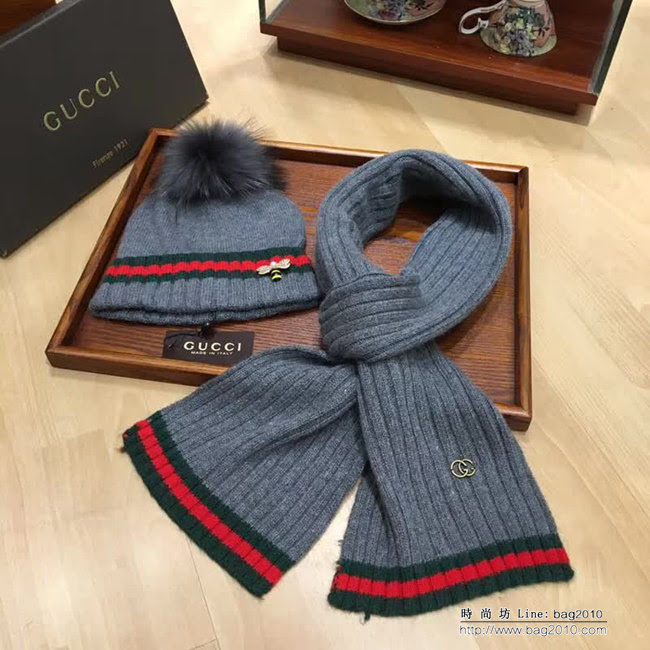 GUCCI古馳 新款兔絨加羊絨 百搭款帽子圍巾套裝 LLWJ8499